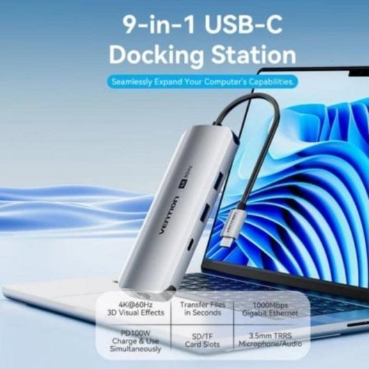 Vention TQMHB USB-C 9-in-1 Docking Station HDMI 4K 60Hz Ethernet PD