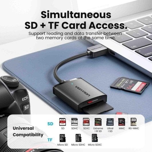 Leitor de Cartões Vention CLPBB USB 3.0 SD e microSD