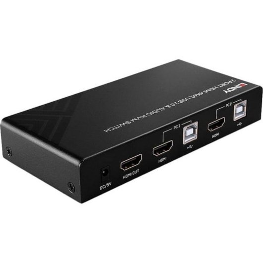 Interrupteur KVM Lindy 2 Ports HDMI 4K60 USB Audio Noir