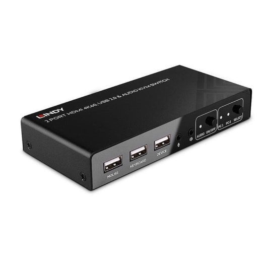 Interrupteur KVM Lindy 2 Ports HDMI 4K60 USB Audio Noir
