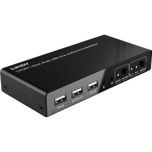 Interrupteur KVM Lindy 2 Ports HDMI 4K60 USB Audio Noir
