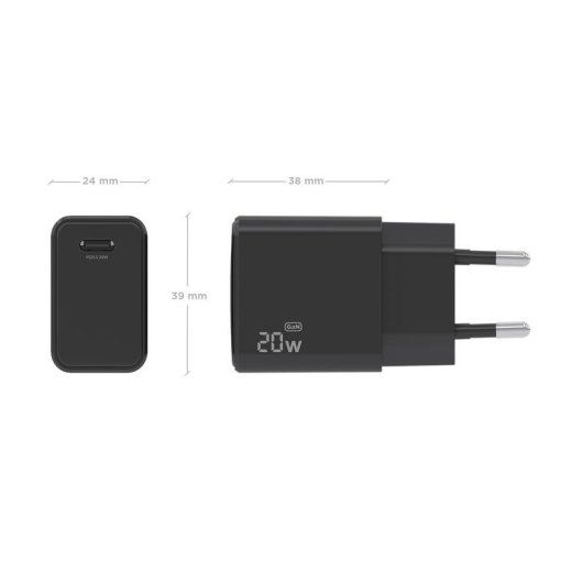 Cargador Aisens GaN USB-C PD3.0 20W Negro
