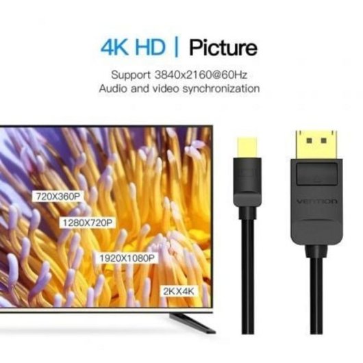 Câble Mini DisplayPort vers DisplayPort Vention HAABG 4K 60Hz 1,5 m Noir