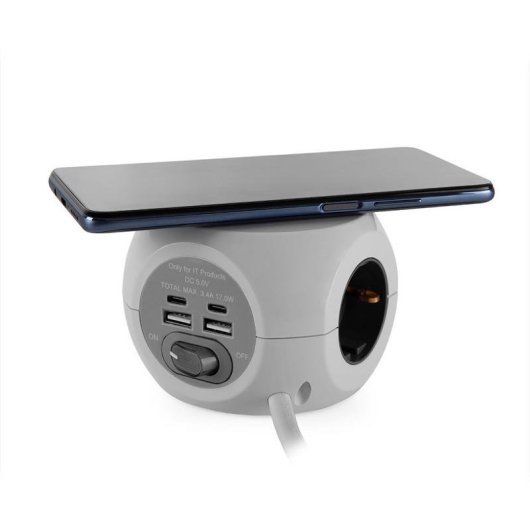 Regleta Orbegozo EN 4500 8 Tomas 3 Enchufes USB-A USB-C Carga inalámbrica