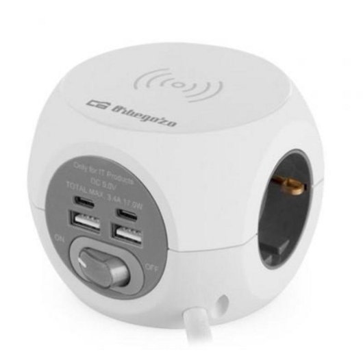 Regleta Orbegozo EN 4500 8 Tomas 3 Enchufes USB-A USB-C Carga inalámbrica