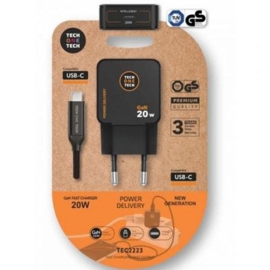 Wandladegerät GaN 20W USB-C + Kabel Tech One Tech TEC2223