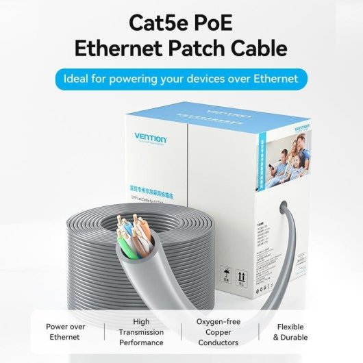 Cabo de Rede Ethernet Vention IJCH305 Cat5e UTP PoE 305m Cinza