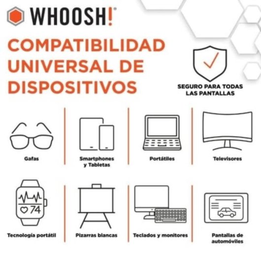 Kit Limpieza Pantallas Whoosh WSH006 70 Toallitas + Paño Microfibra