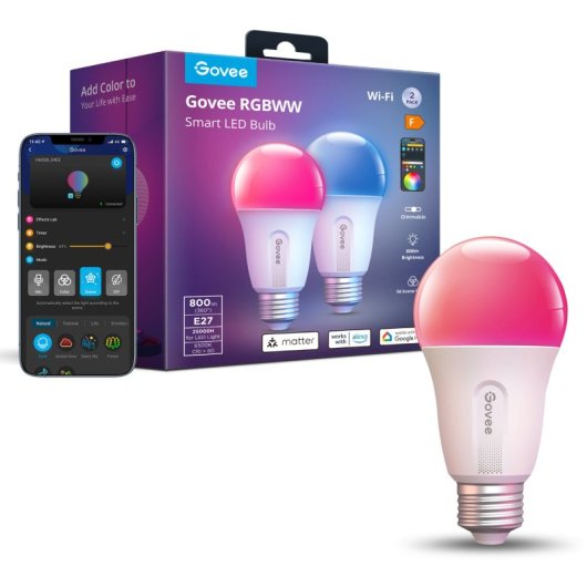 Pack Tira LED inteligente Govee H6098 RGBIC+W + Govee RGBWW Smart LED Bulb