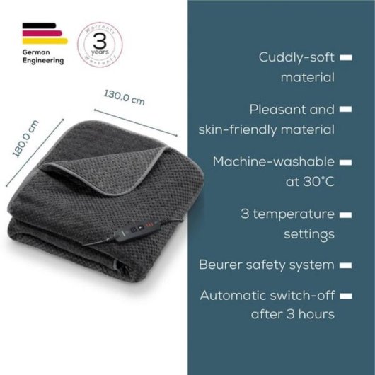 Manta eléctrica Beurer HD 65 1300x1800 mm gris oscuro
