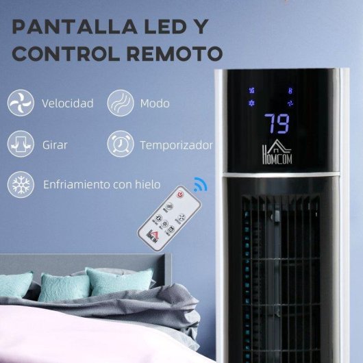 Ventilador Torre Welltin T1008-01-01369 60W 3 Velocidades Sin Aspas Humidificador con Mando