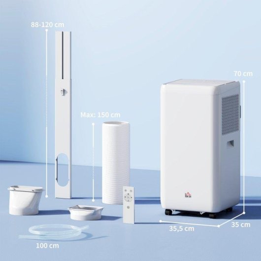 Aire Acondicionado Portátil Welltin 12000 BTU 3,5 kW 2 Velocidades Temporizador Mando a Distancia