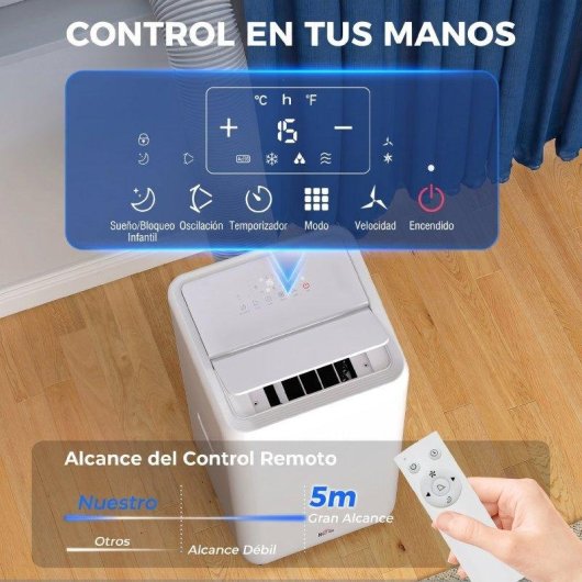 Aire Acondicionado Portátil Welltin 12000 BTU 3,5 kW 2 Velocidades Temporizador Mando a Distancia
