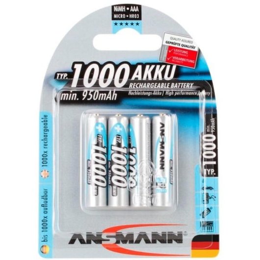 Pilas recargables Ansmann AAA NiMH 1,2V 1000 mAh Pack 4 unidades