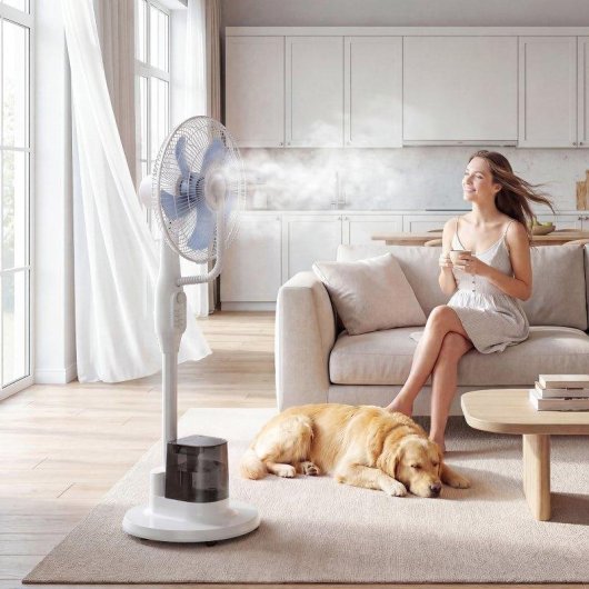 Ventilador de Pie Welltin 90W 3 Velocidades Nebulizador Oscilante Silencioso con Depósito de Agua