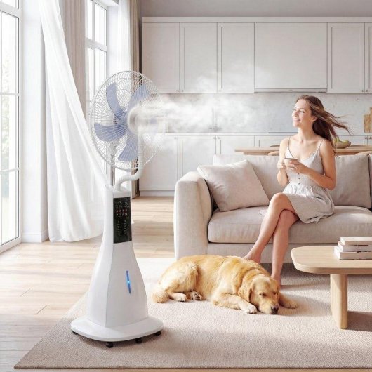Ventilador de Pie Welltin 90W 3 Velocidades Nebulizador Silencioso con Mando y Temporizador