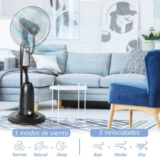 Ventilador de Pie Welltin T1008-01-03074 90W 3 Velocidades Nebulizador Oscilante con Mando