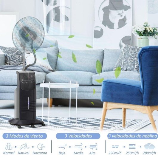Standventilator mit Vernebler Welltin T1008-01-02114 90W 5 Flügel 3 Stufen Fernbedienung Ionisator