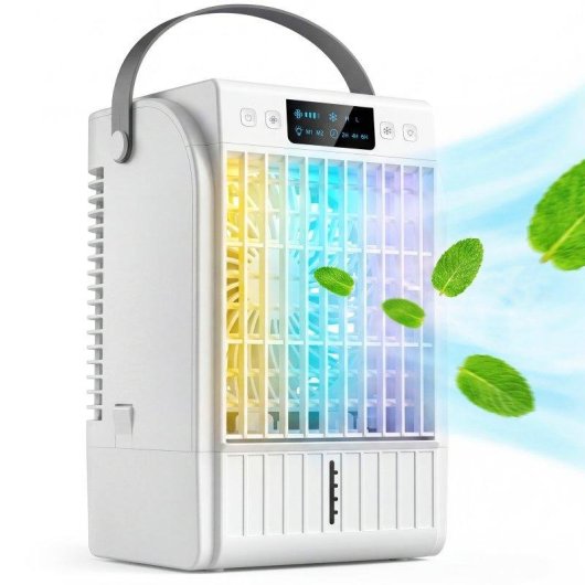 Mini Ventilador de Sobremesa Welltin 4 Velocidades Nebulizador RGB Temporizador 1,5L Bajo Ruido USB