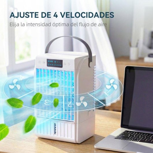 Mini Ventilador de Sobremesa Welltin 4 Velocidades Nebulizador RGB Temporizador 1,5L Bajo Ruido USB