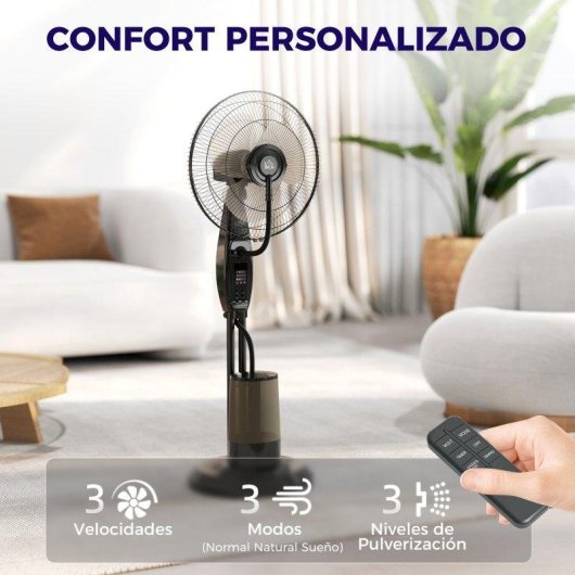 Ventilador de Pie Nebulizador Welltin 3 Velocidades 3 Modos Temporizador Depósito 3,2L con Mando