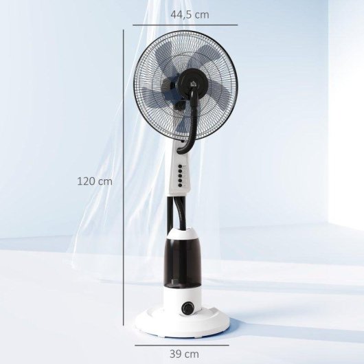 Ventilatore a Piantana Nebulizzatore Welltin 90W 3 Velocità 5 Pale Serbatoio 2,8L Bianco