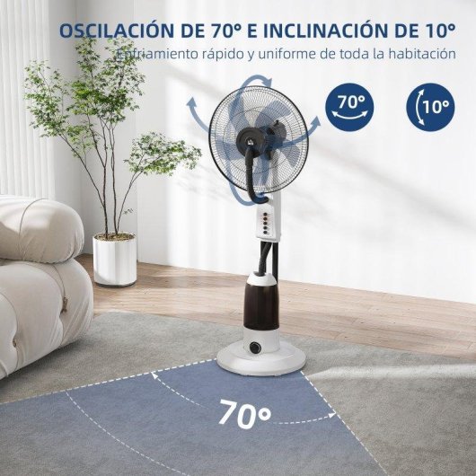 Ventilatore a Piantana Nebulizzatore Welltin 90W 3 Velocità 5 Pale Serbatoio 2,8L Bianco