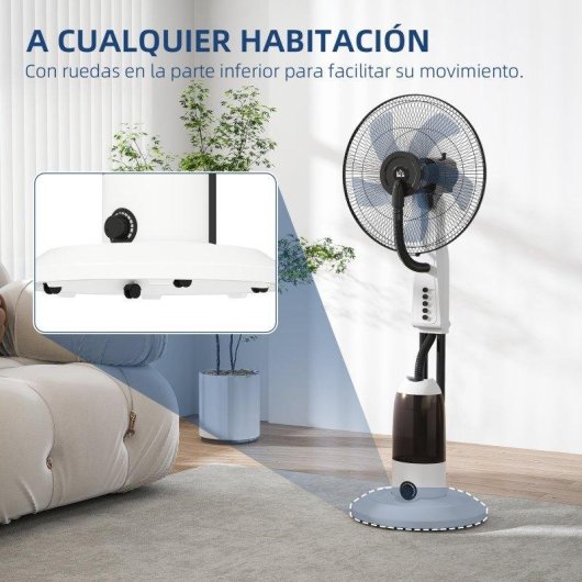 Ventilatore a Piantana Nebulizzatore Welltin 90W 3 Velocità 5 Pale Serbatoio 2,8L Bianco