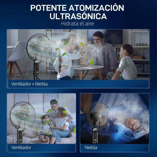 Ventilador de Pie Welltin 3 Velocidades Nebulizador 3 Modos Oscilación 70° con Mando y Temporizador