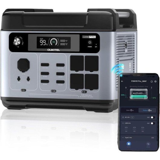 Estación de energía Oukitel P2001 PRO 2048Wh 4 AC, 5 USB Batería LiFePO4 Pantalla LCD Carga rápida