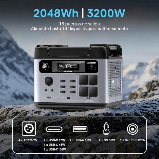 Estación de energía Oukitel P2001 PRO 2048Wh 4 AC, 5 USB Batería LiFePO4 Pantalla LCD Carga rápida