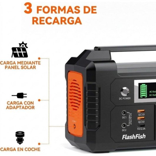 Estación de energía Welltin E200 151Wh 2 AC, 2 USB QC3.0, Li-ion Cargador solar