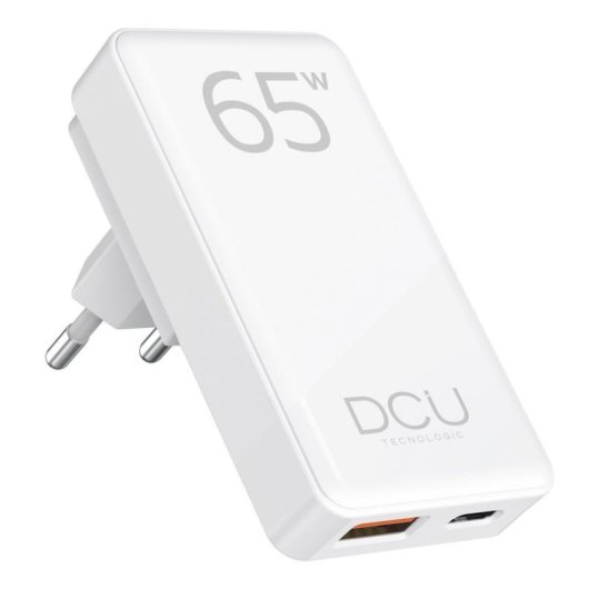 Klappbare Wandladegerät DCU Tecnologic GaN USB-C 65W + USB-A 18W