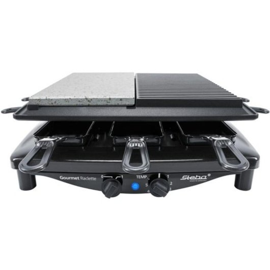 Raclette Steba RC 4 PLUS con 8 sartenes y placa de hierro fundido
