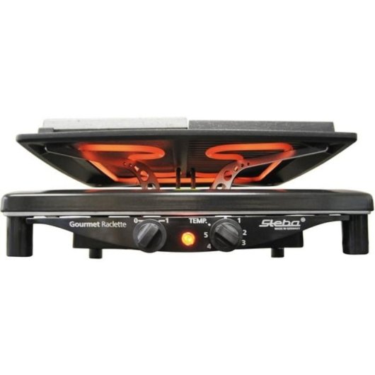 Raclette Steba RC 4 PLUS con 8 sartenes y placa de hierro fundido