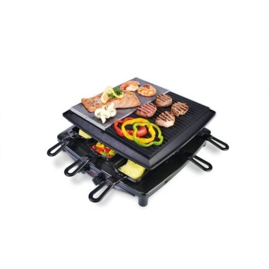 Raclette Steba RC 4 PLUS con 8 sartenes y placa de hierro fundido