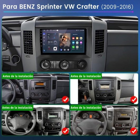 Autorradio Junsun Android 15.0 6+128GB 10" Táctil CarPlay GPS para Mercedes-Benz Sprinter VW Crafter