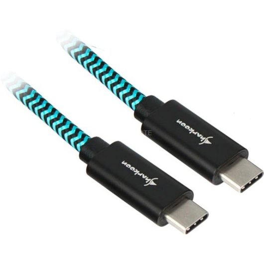 USB-C-Kabel Sharkoon USB 3.1 1m Schwarz/Cyan