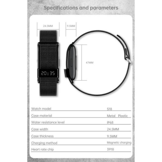 Bracciale attività Blossom S18 Nero IP68 45 Giorni Nylon Cardio Ossigeno Sonno