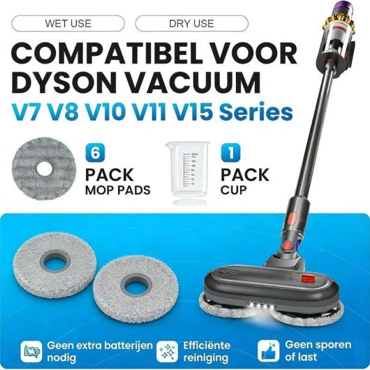 Mop Elettrica Blossom Compatibile con Dyson V7/V8/V10/V11/V15 Incluse 6 Coperte da Pulizia