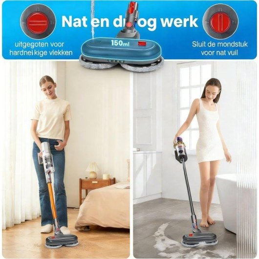 Mop Elettrica Blossom Compatibile con Dyson V7/V8/V10/V11/V15 Incluse 6 Coperte da Pulizia