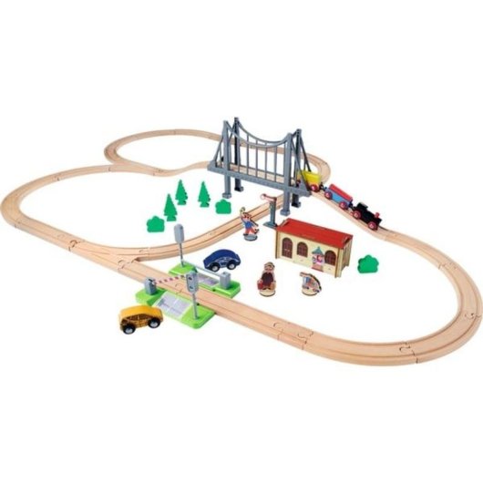 Juego de vías con puente Eichhorn de madera 55 piezas