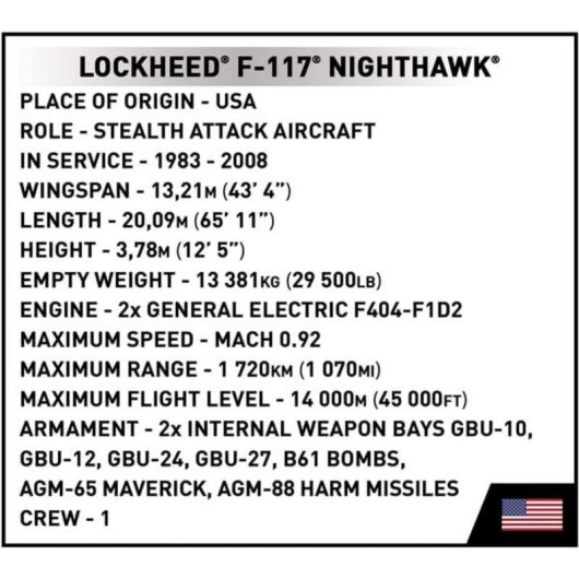 COBI Lockheed F-117 Nighthawk Konstruktionsspiel COBI-5903 795 Teile