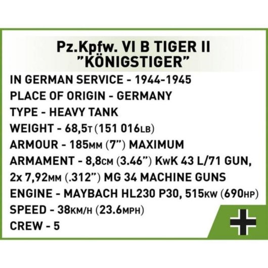 COBI Colección Histórica Pz.Kpfw. VI B Tiger II Königstiger COBI-2732 500 piezas
