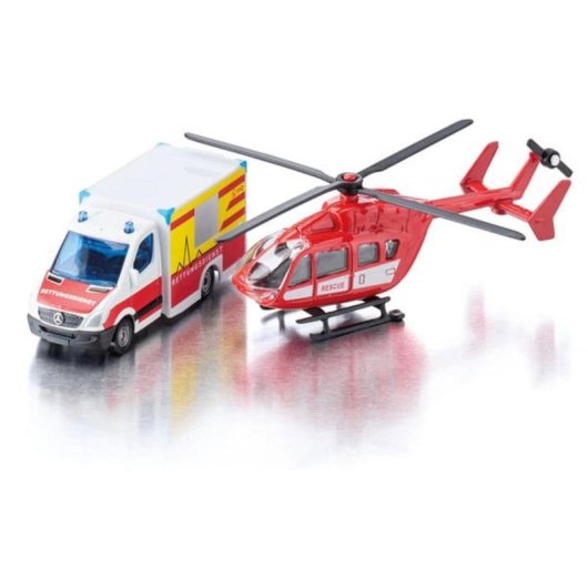 Modèle réduit SIKU SUPER Mercedes-Benz Ambulance et Hélicoptère 1:87