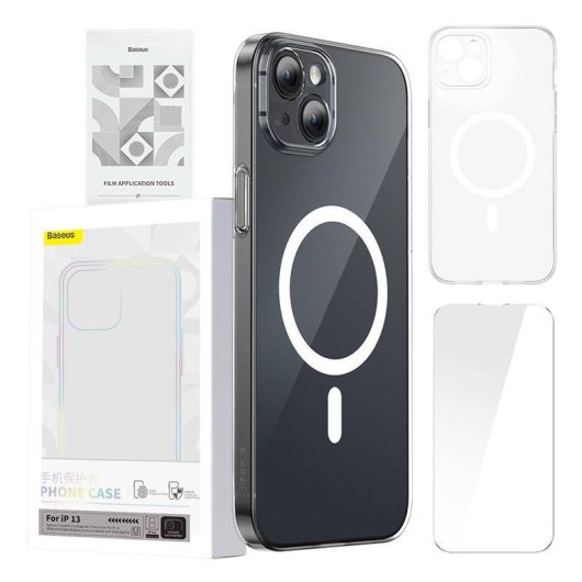 Funda para móvil Baseus ARSJ010602 Magnética Transparente PC con cristal templado para iPhone 13