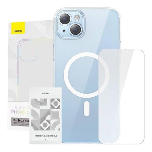 Funda para móvil Baseus Crystal Series Transparente Magnética + vidrio templado para iPhone 14 Plus