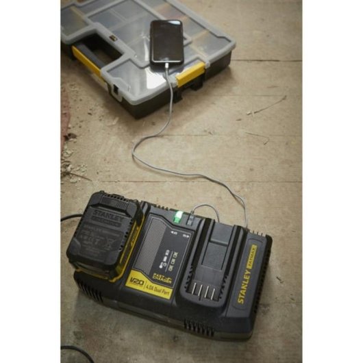 Caricatore rapido Stanley V20 Doppio slot 18V/4A con USB-A