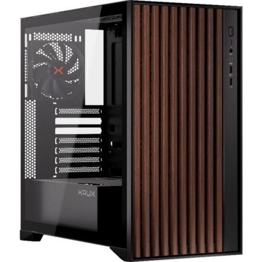Boîtier PC Krux Palum Tour Midi ATX avec fenêtre noir et bois