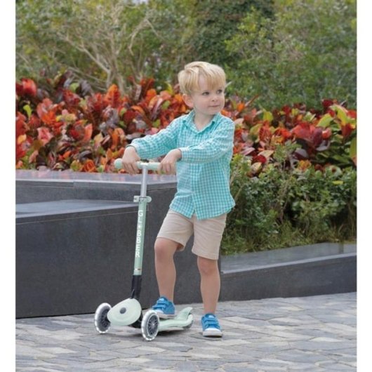 Monopattino bambino Globber Primo Foldable Plus 3 ruote LED verde chiaro